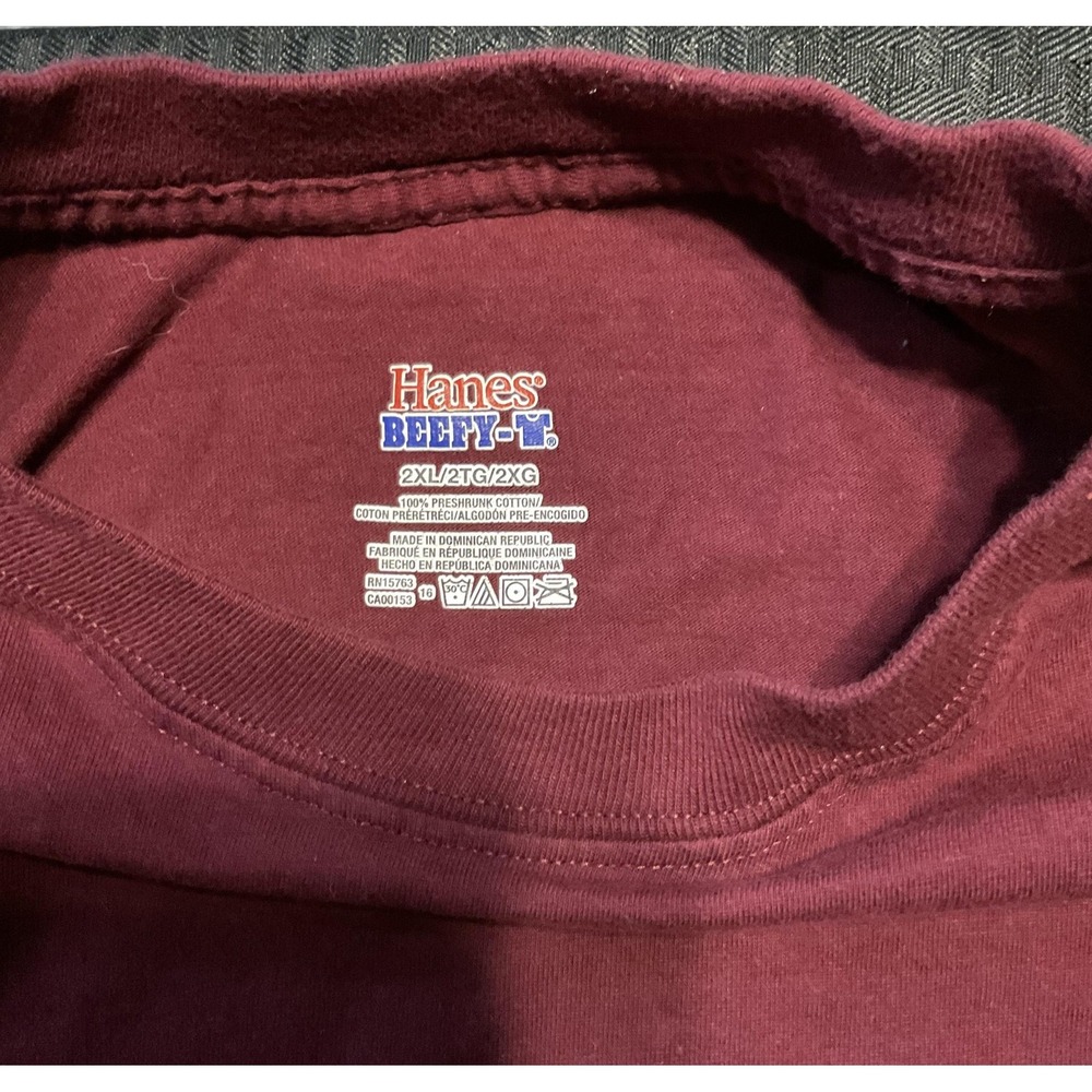 W.S. Dodge Smoke Oil Shirt Mens 2XL Burgundy Graphic Hanes Beefy-T Tee - Picture 3 of 8